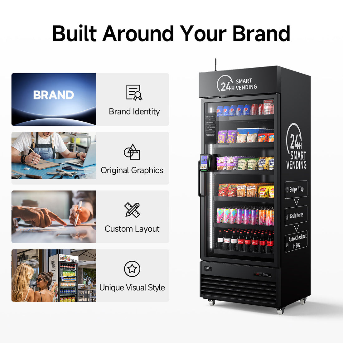 Custom Wrap Package（$400）Fully custom wrap design with a dedicated designer, original artwork, and a one-of-a-kind branded machine look.Have custom design requests after ordering? Send them to info@hahavendingstore.com.