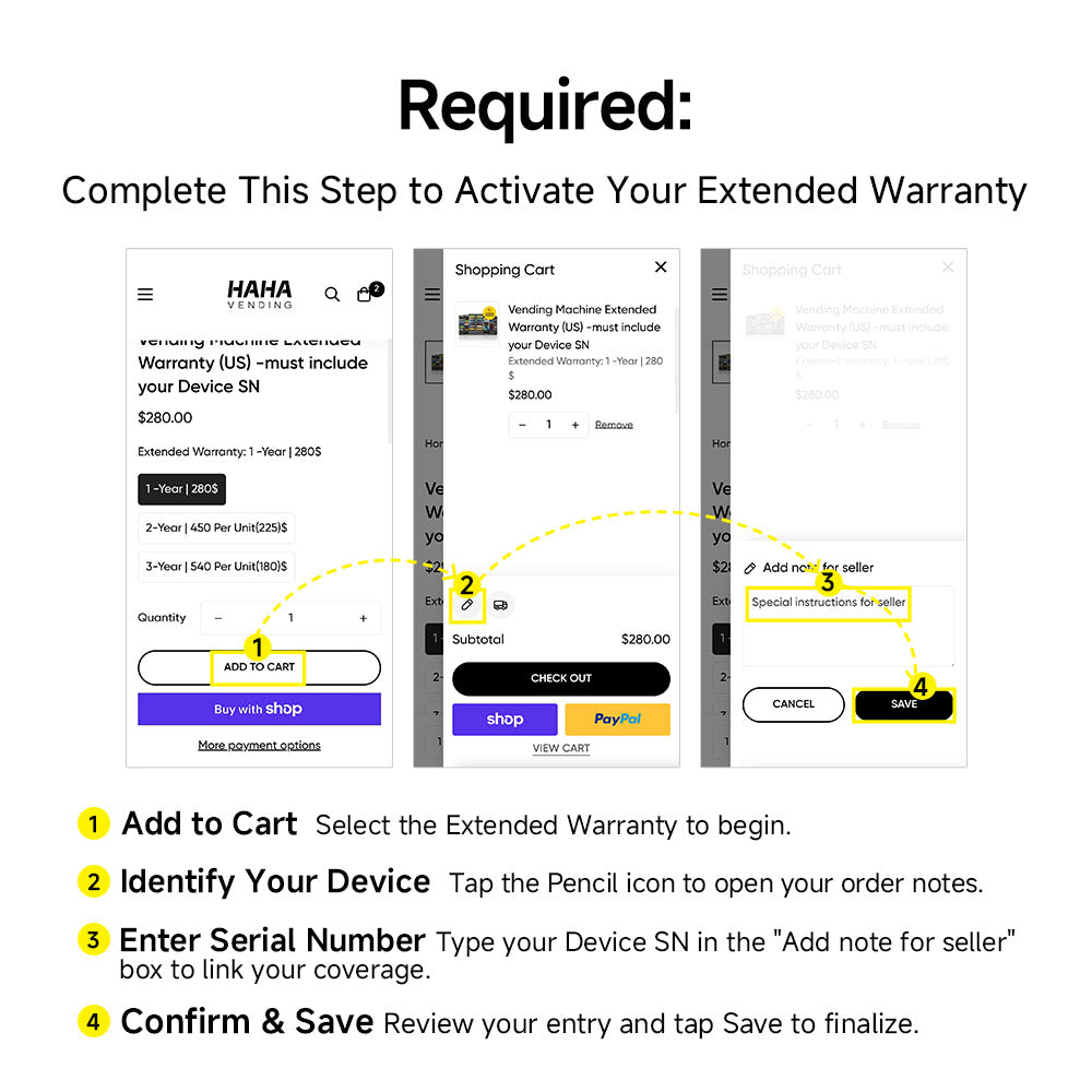 Vending Machine Extended Warranty (US) -must include your Device SN